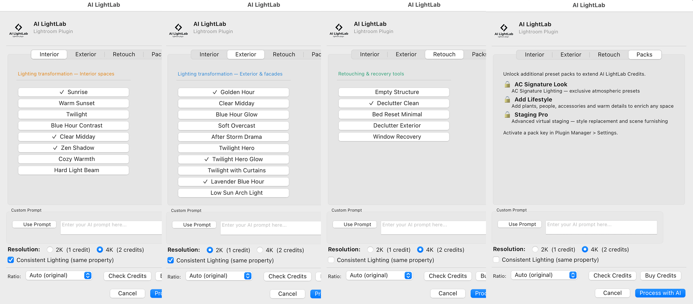 AI LightLab plugin interface inside Adobe Lightroom Classic