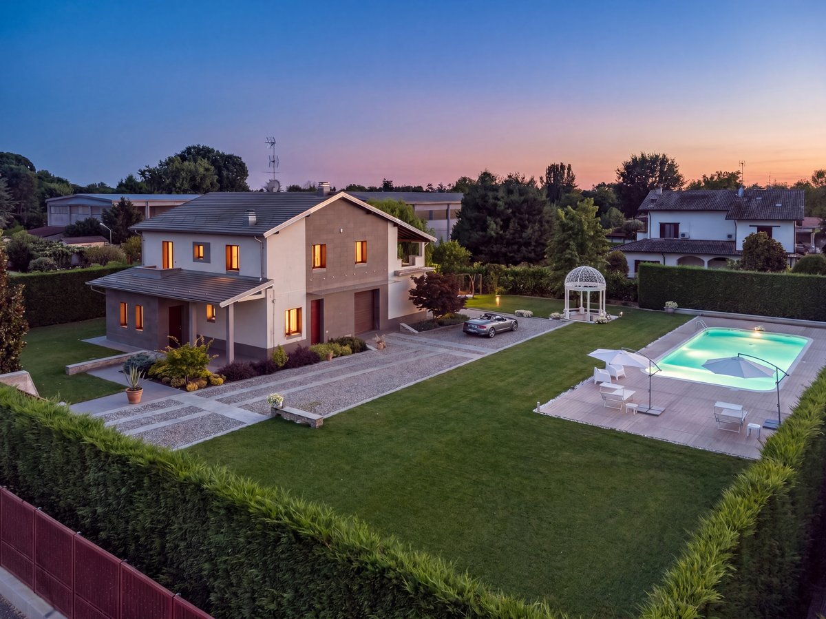 Same dining room after — matching twilight mood