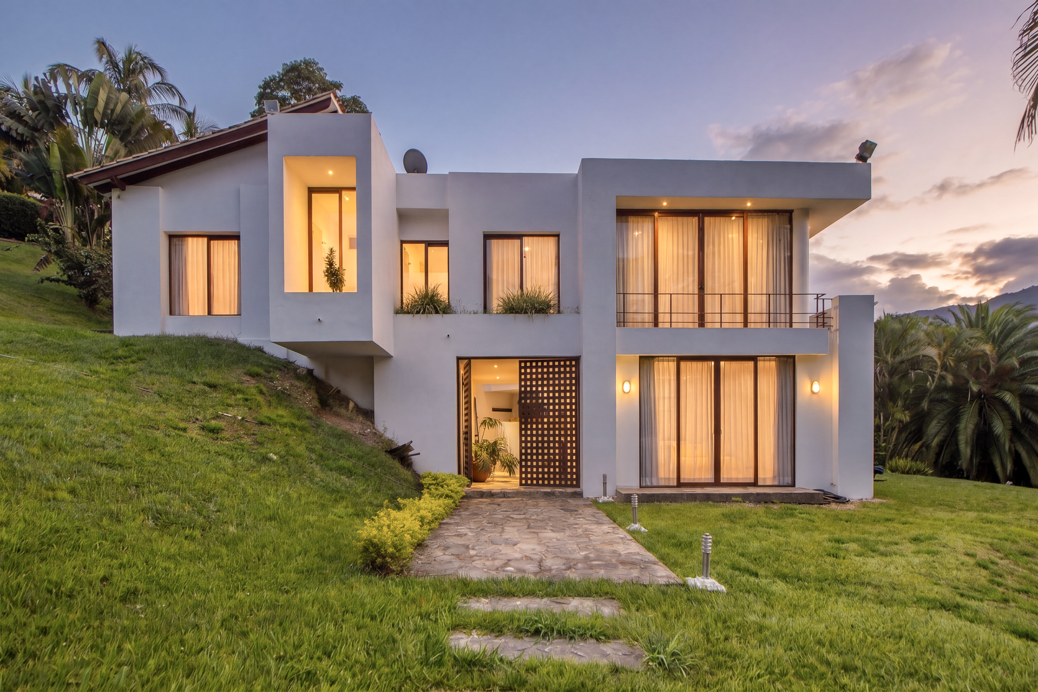 Exterior after Cinematic Twilight Pool with Curtains preset