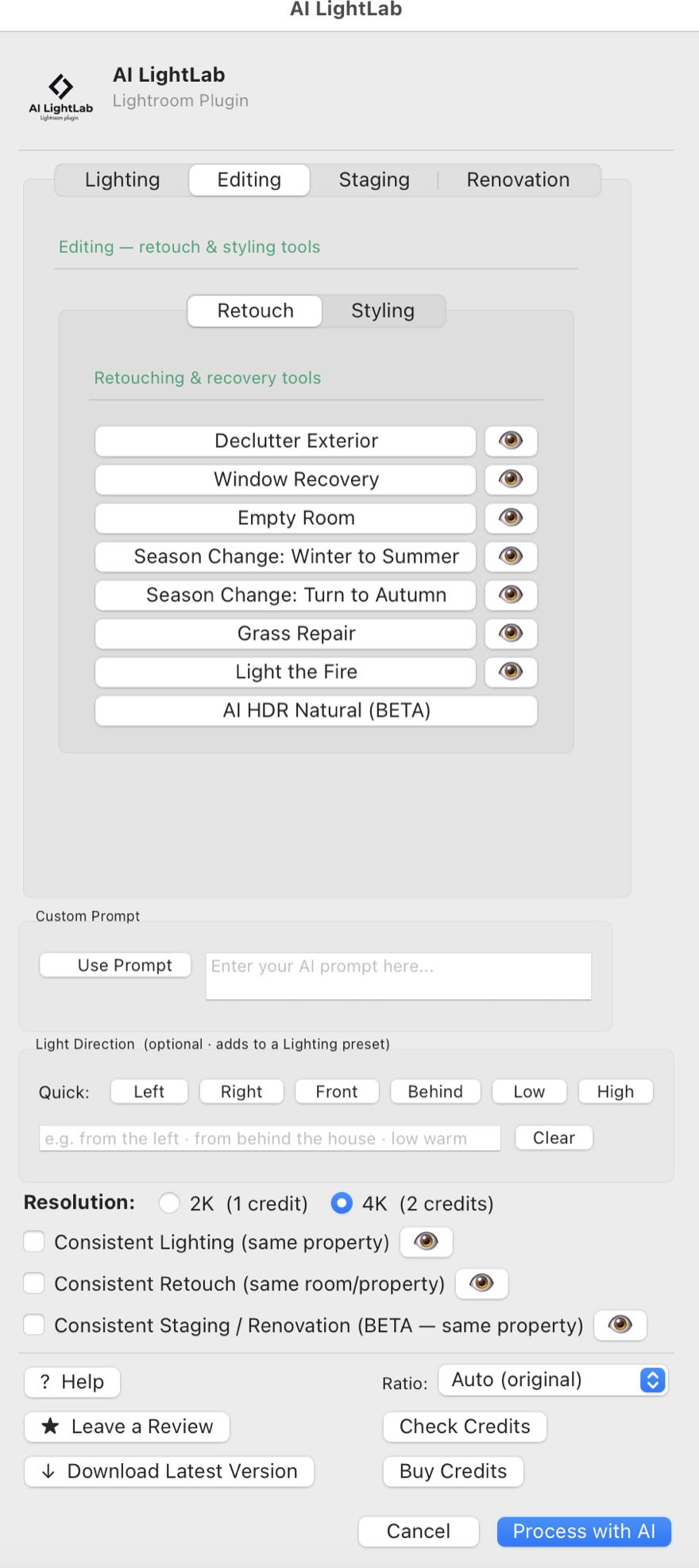 Editing tab