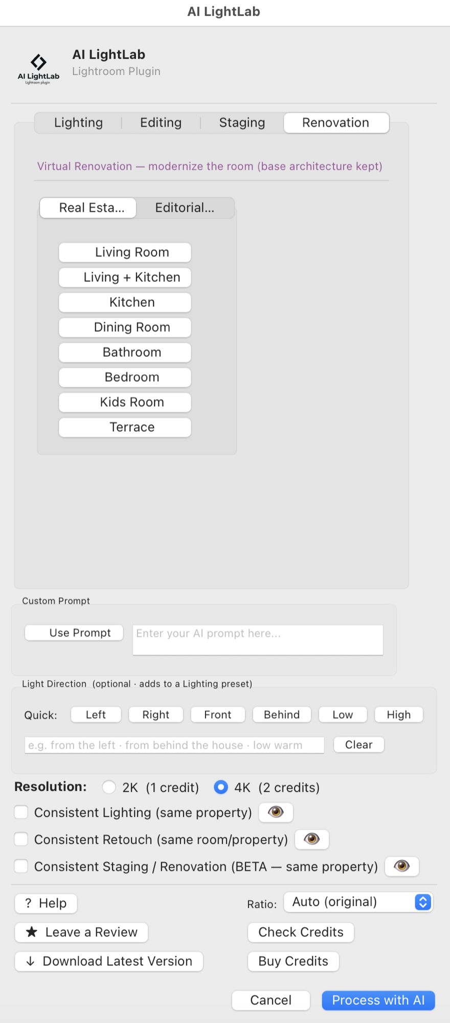 Virtual Renovation tab