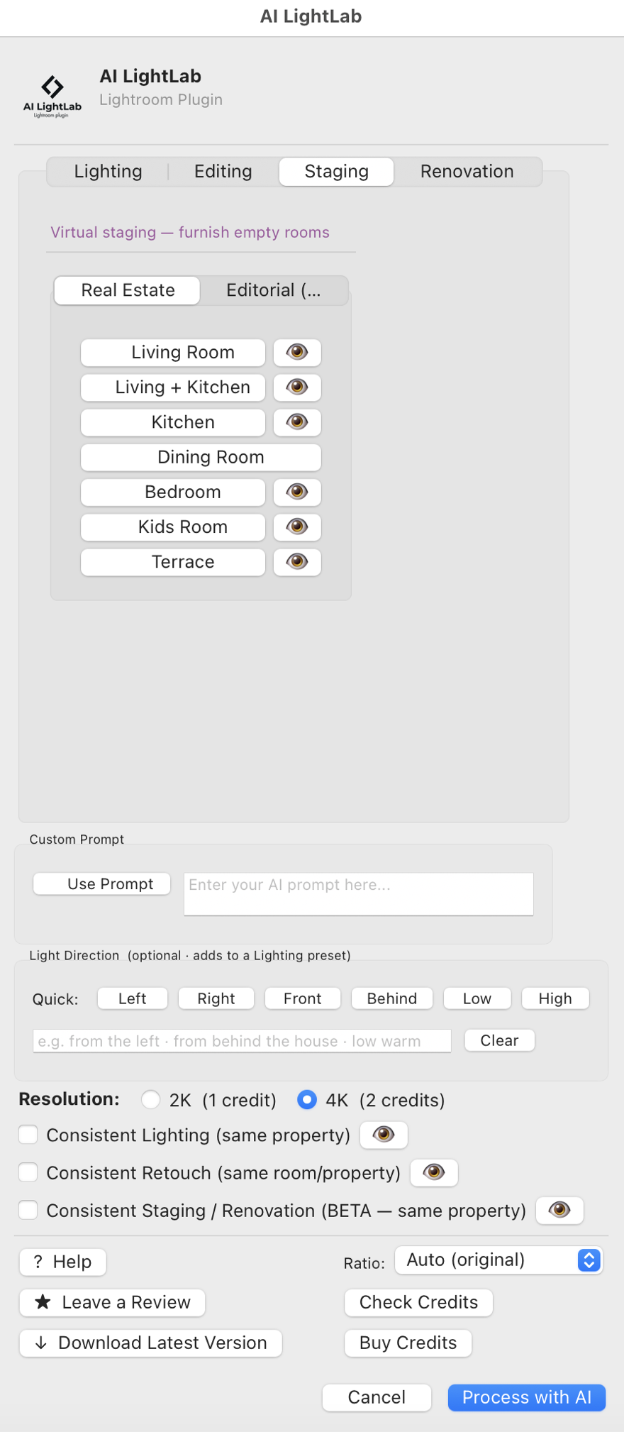 Virtual Staging tab