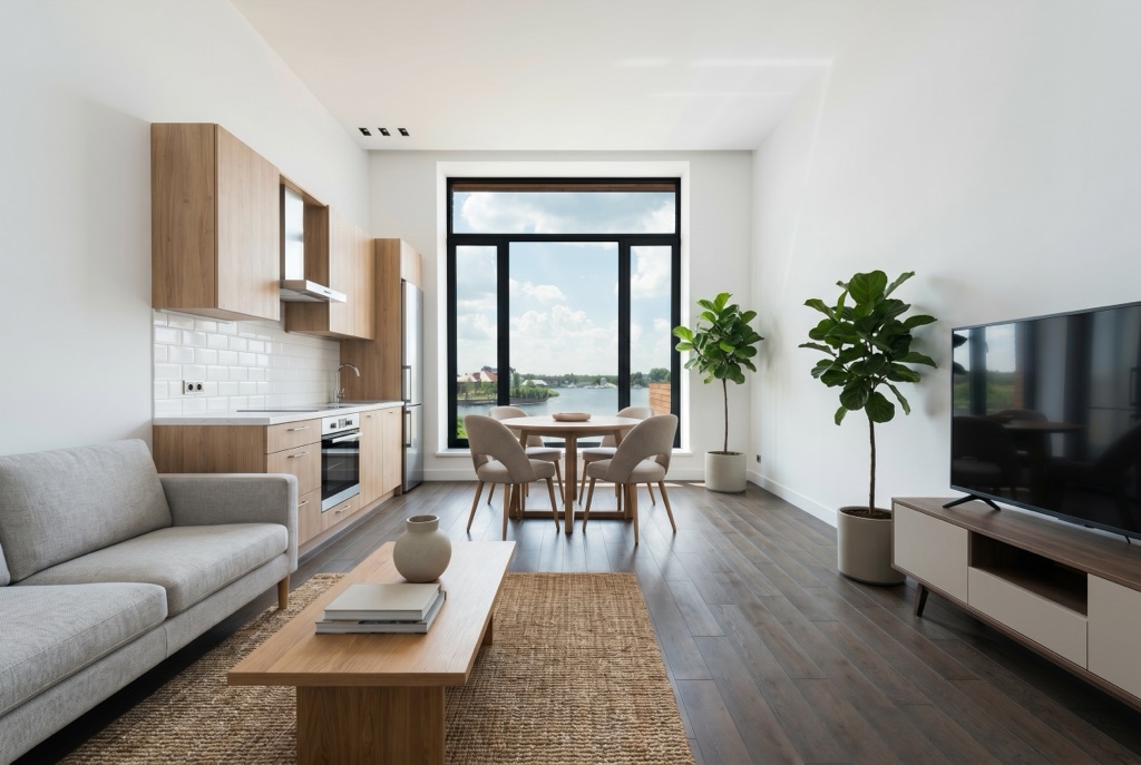 Virtual staging — living and kitchen