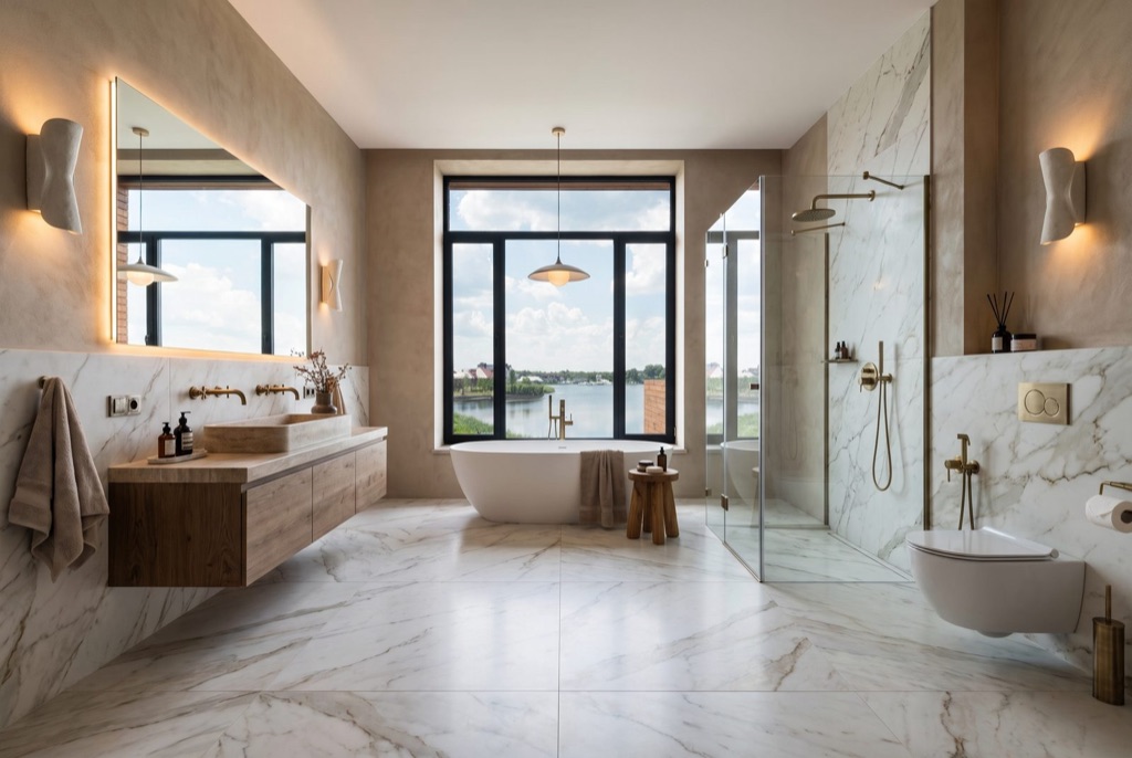 Virtual renovation — the same room as an Editorial bathroom